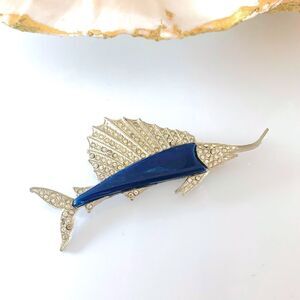 Rhinestone Marlin Fish Brooch